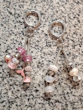 Pink and White Beaded Charm Keychains